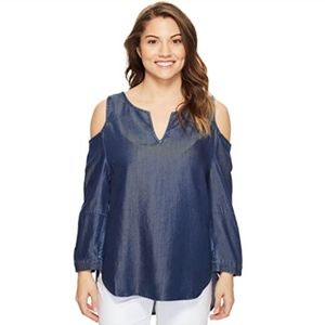 1X NYDJ Cold Shoulder Chambray Style Top NWT